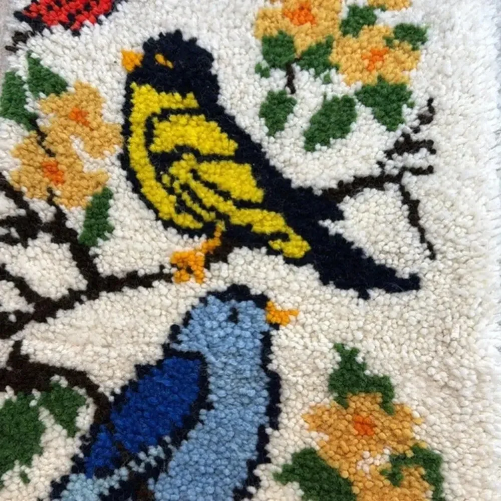 Vintage Handmade 1970s Latch Hook Rug Colorful Birds‎ Wall Hanging